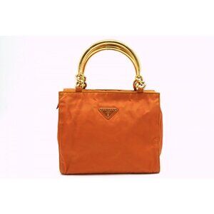 Prada Orange Boxy Sachel with Gold Metal Handles Re-edition 2000